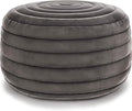 SIMPLIHOME Vivienne Boho Round Pouf in Grey Velvet Fabric for the Living Room, Bedroom and Kids Room