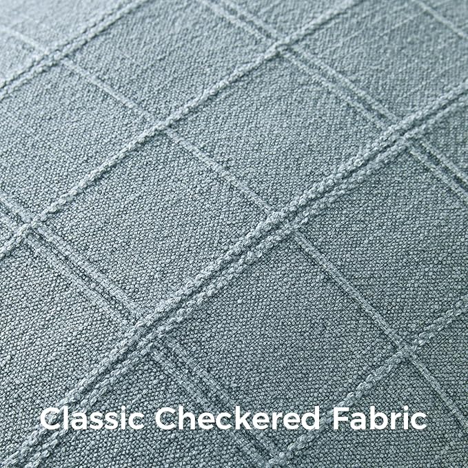 Woaboy Linen Check Throw Pillow Covers Blue Gray Farmhouse Modern Boho Vintage Coastal 24x24 Inch Set of 2 Decorative Cushion Covers for Sofa Couch Bedroom Living Room Home Decor