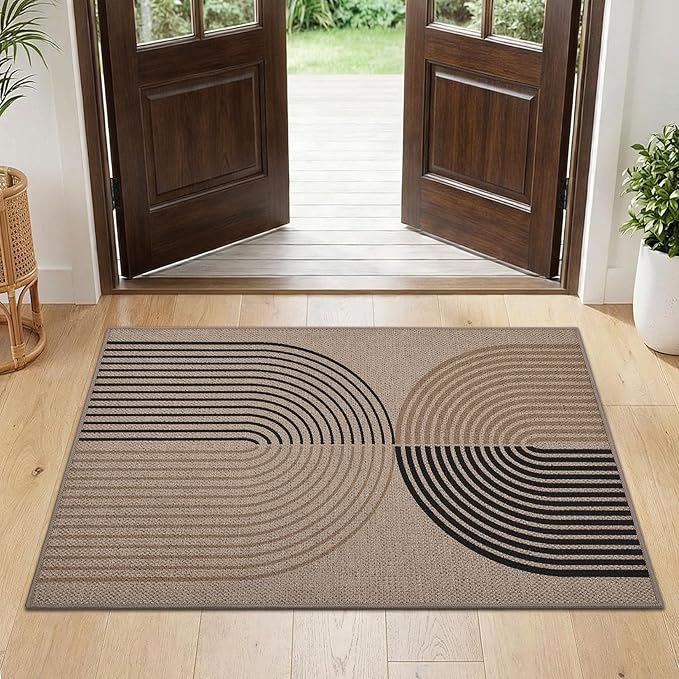 GarveeHome Rainbow Easy Jute Rug 2x3 Entryway Rug Indoor Outdoor Front Door Mat Neutral Non Slip Non Shedding Washable Farmhouse Kitchen Mat