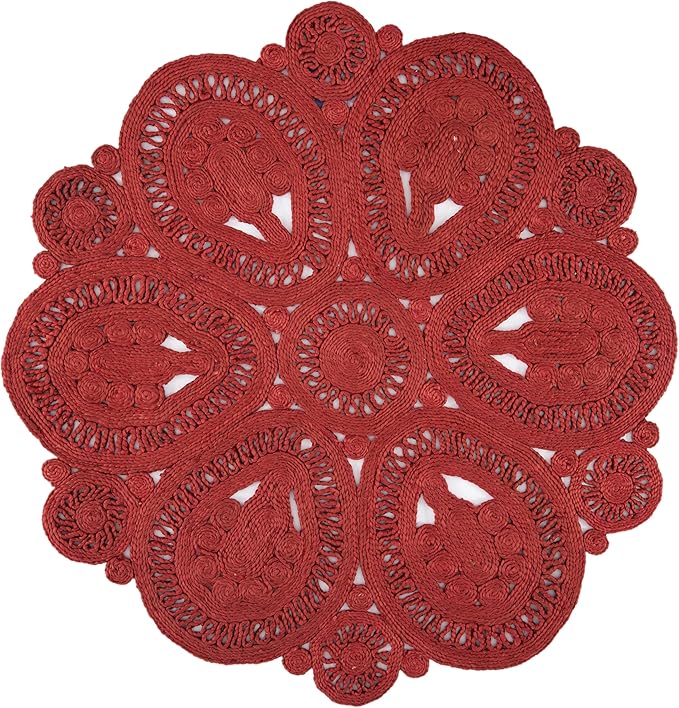 SAFAVIEH Area Rug 4' Round - Natural Fiber Collection - Rust, Handmade Jute, Decorative Boho Floral Design (NF360P)