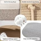 3 Tier Wall Mounted Woven Hanging Basket, Over the Door Hanging Basket with Hooks, Decorative Storage Hanging Closet Removable, Large Wall Basket for Living Room, Kitchen (White & Gray)