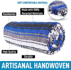 Hydration Nation Authentic Extra Large Mexican Blanket - 70"x50" Handwoven Yoga, Serape, Artisanal Falsa, Beach, Camping, Picnic, Outdoor Blanket - King Blue