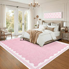GarveeHome Scalloped Washable Rugs 9x12 Rug for Living Room Non-Slip Solid Pink Modern Minimalism 9 x 12 Rug Low-Pile Carpet for Bedroom Dining Nursery Mat with Rubber Back