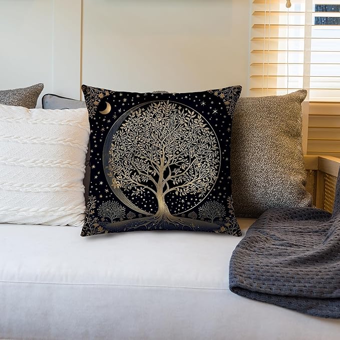 Dark Vintage William Morris Night Moon Forest Decor Pillow Covers 18x18,Black Forest Decor,Dark Dcademia Floral Decorative Throw Pillow Covers for Home Bedroom Living Room