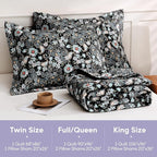 JSD Black Paisley Floral Quilt Set Full Queen, 3 Piece Printed Bedspreads Coverlet with Pillow Sham, Soft Microfiber Quilted Blanket