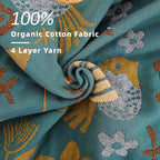 Boho Large Throw Blanket for Bed, 100% Muslin Cotton Soft Breathable Throw-Floral Bird Rustic Decor Blanket for Couch Sofa Quilt and Gift, 60" x 80"-Teal/Beige