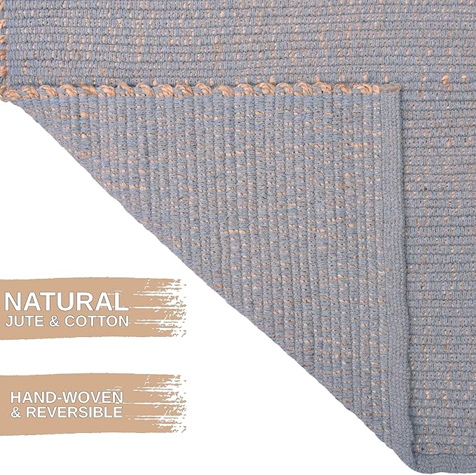 Light Gray 2X4 Handwoven Jute Cotton Mat – Reversible Natural Fiber Rug for Entryway, Bathroom, or Kitchen