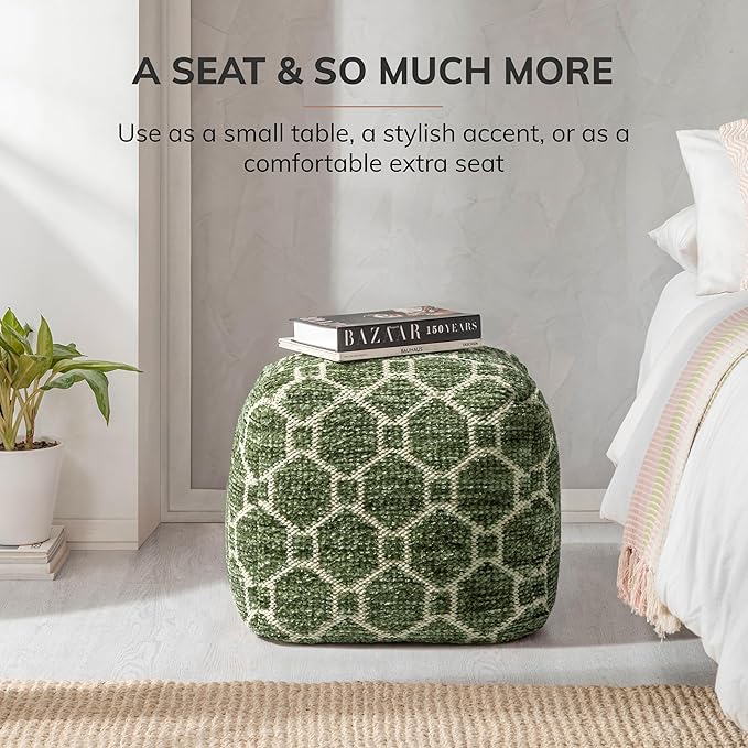 Anji Mountain Pouf Ottoman Foot Rest, Handmade Ottoman Pouf, Comfortable Foot Stool, Decorative Floor Seating for Living Room Decor, Bedroom & Home Décor Accent - Green