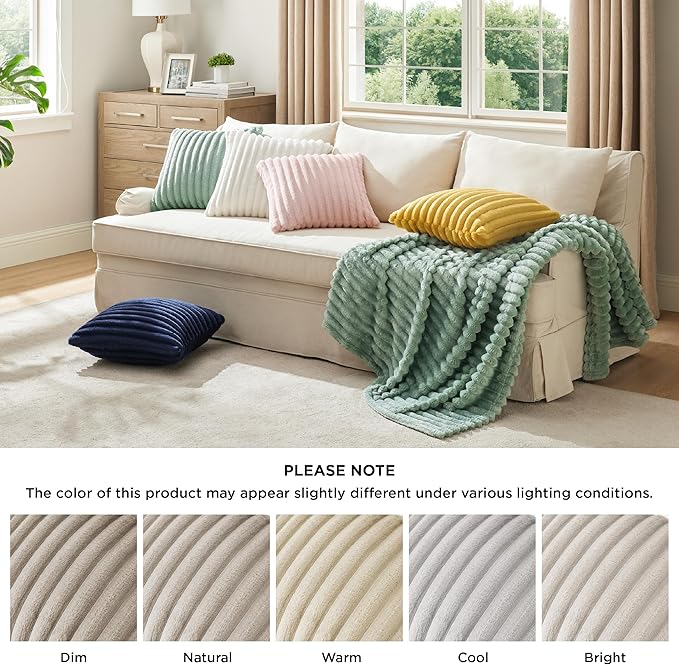 Bedsure Double-Side Striped Throw Pillow Covers 18x18 Set of 2, Spring Fluffy Linen Soft Decorative Pillow Covers, Home Decor for Couch Sofa Living Room Bedroom