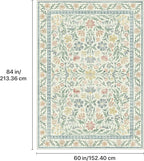 GENIMO 5x7 Washable Area Rug, Non-Slip Vintage Boho Floral Carpet, Soft Low-Pile Thin Bedroom Rug for Living Room, Dining Room, Nursery, Green