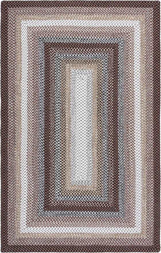 SAFAVIEH Washable Rug Outdoor Braided Collection - 5' Square, Brown & Multi, Handmade & Reversible, Non-Shedding & Easy to Clean, Ideal for Patio, Backyard, Mudroom (BRD308T)