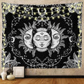 Sun and Moon Tapestry Black and White Tapestries Mystic Burning Sun with Star Wall Hanging Decor for Bedroom (40" W x 30" L)