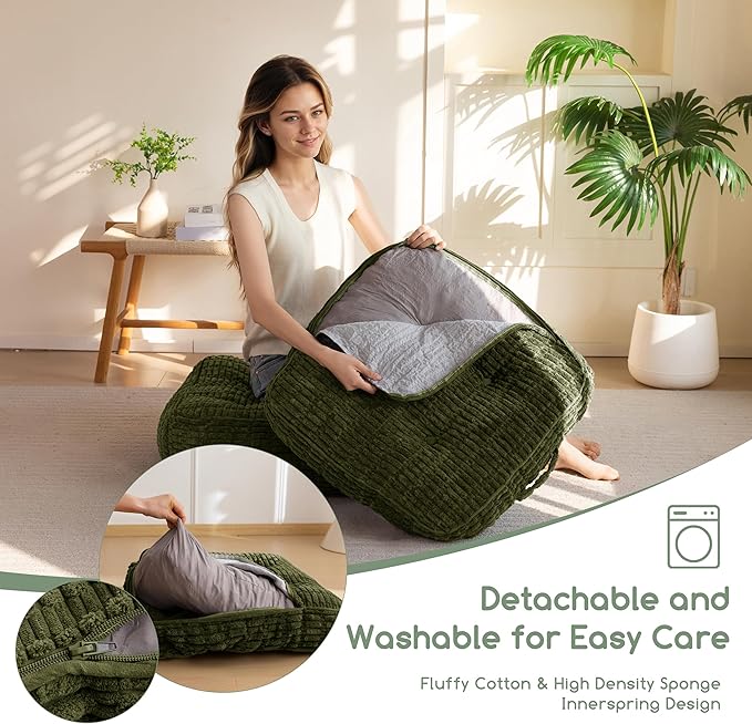 6" Washable Floor Pillow Cushion for Adults, Meditation Cushion Pillow, Removable Tufted Blended Corduroy Cover, Large Square Floor Sitting for Tatami Living Room or Yoga, 2Pack, Machine Washable