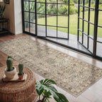 Bavni2'6''x6 Rug Runners for Hallways, Washable Runner Rug Non Slip,Vintage Floral Print Style Rugs for Bedroom-Lightweight Low Pile Carpet for Hallways Bathroom, Dark Espresso
