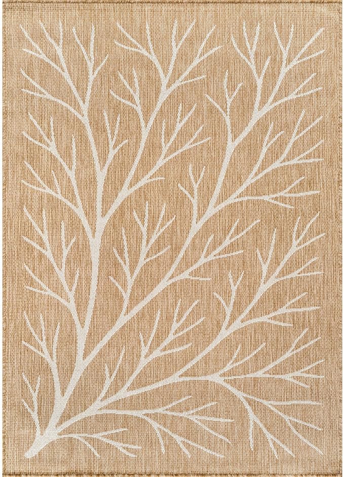 Washable Indoor Outdoor Rug 6x9 Modern Area Rugs Branch Pattern Non Shedding Waterproof Easy Clean Patio Deck Porch Living Room Bedroom Garden RV (6 X 9 Natural)