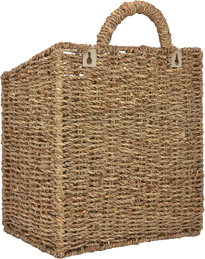 MyGift Wall Basket Hanging Storage Basket, Large Decorative Baskets, Magazine and Mail Organizer Basket 12.5 Inch