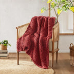 Madison Park Boho Throw Blanket, Soft Blanket Handmade Gift Home Decor, Lightweight & Breathable All Seasons Spring Chunky Knit Blanket, Knitted Throw for Couch, Bed Blanket, 50"x60" Red