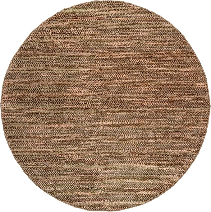 SAFAVIEH Natural Fiber Couture Collection Area Rug - 6' Round, Green & Natural, Handmade Jute, Ideal for Living Room, Bedroom, Home Office, Dining Space (NFC101Y-6R)