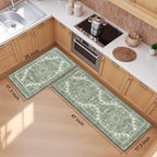 Boho Kitchen Mats for Floor 2 Piece Set Anti Fatigue Cushioned PVC Kitchen Rugs Non Slip Waterproof Farmhouse Mats 2/5 Inch Comfort Standing Mat for Sink, Laundry, 17.3"x47"+17.3"x28", Spring Green