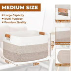 danpinera Blanket Basket, 72L Woven Storage basket with Leather Handle, Eco-friendly Decorative Storage Organization in Bathroom & Living Room for Towels 22 ''*17 ''*11.8 '', Gradient Brown