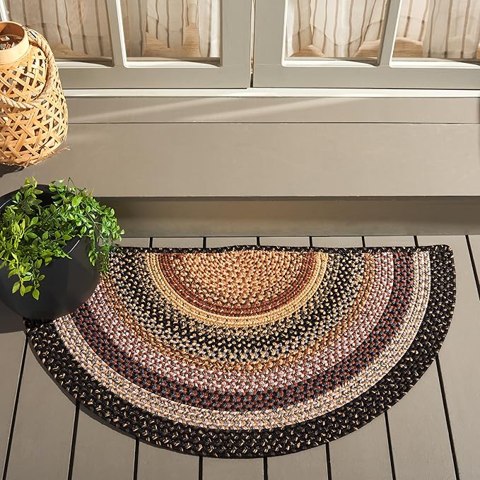 SAFAVIEH Washable Rug Outdoor Braided Collection - 2' x 4' Half Moon Shape, Multi, Handmade & Reversible, Non-Shedding & Easy to Clean, Entryway, Front Door, Kitchen, Mudroom (BRD308A)