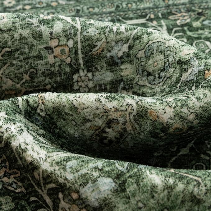 Green Area Rug 2x3 Entryway Washable Soft Carpet Vintage Non Slip Indoor Kitchen Entrance Door Mat Traditional Retro Distressed Small Throw Rug Bathroom Laundry Bedroom