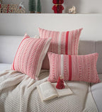 Christmas Pillow Covers 20x20 Inch Set of 2, Farmhouse Boho Christmas Decoration Couch Pillow Cases, Red Accent Pillows of Bed, Sofa Bedroom Living Room Home Decor Cushion Cover