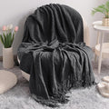 NTBAY Acrylic Knitted Oversized 60x80 Twin Throw Blanket, Lightweight and Soft Cozy Decorative Woven Blanket with Tassels for Travel, Couch, Bed, Sofa, 60x80 Inches, Dark Grey Checkered