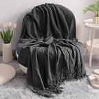 NTBAY Acrylic Knitted Oversized 60x80 Twin Throw Blanket, Lightweight and Soft Cozy Decorative Woven Blanket with Tassels for Travel, Couch, Bed, Sofa, 60x80 Inches, Dark Grey Checkered
