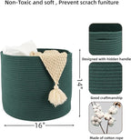 Cotton Rope Basket For Girls Boys Kids 16”X14” Baby Laundry Basket Nursery Bin Round Woven Baskets Organizer For Storage Toys Blankets Shoes Clothes dark green