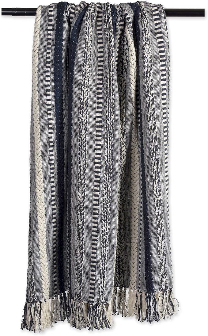 DII Braided Striped Decorative Throw Blanket, 50x60, Navy
