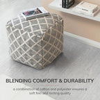 Anji Mountain Pouf Ottoman Foot Rest, Handmade Ottoman Pouf, Comfortable Foot Stool, Decorative Floor Seating for Living Room Decor, Bedroom & Home Décor Accent - Sketch Bone