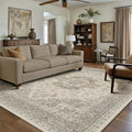 6x9 Washable Area Rug Beige Grey Vintage Distressed Large Rug for Living Room Oriental Soft Thin Indoor Retro Gray Carpet Non Slip Low Pile Floor Cover for Bedroom Dining Room Office Nursery