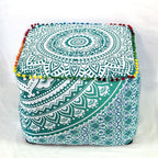 CRAFT KALA Mandala Meditation Floor Pillows Square Pillow Cover Seating Hippie Decorative Adults Bohemian Floor Cushion Cover Outdoor Living Room Throw Ottoman Poufs Cover 22X22X14 inches, Green Ombre
