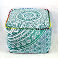 CRAFT KALA Mandala Meditation Floor Pillows Square Pillow Cover Seating Hippie Decorative Adults Bohemian Floor Cushion Cover Outdoor Living Room Throw Ottoman Poufs Cover 20X20X14 inches, Green Ombre