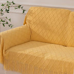 BATTILO HOME Mustard Throw Blanket with Fringe Geometric Bed Gold Yellow Throws Breathable Decorative Large Throw for Couch Sofa Indoor Outdoor (Mustard, 50"x60")