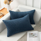 Kevin Textile 14x20 Inch Pillow Cover 1 Pack Boho Decorative Soft Striped Corduroy Lumbar Farmhouse Solid Color Accent Rectangle Cushion Case for Living Room Couch Sofa Bed, Blue
