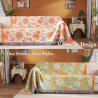 Boho Throw Blanket Throw Size, Soft Cozy Cotton Muslin Quilt Blanket for Bed Decor, Bird Patterned Couch Sofa Chair Cover, Vintage Farmhouse Cottage Tapestry Woven Blanket, Coral&Green