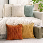 Set of 4 Yellow Rust Aqua Decorative Throw Pillow Covers 18x18 Inch Corduroy Pillow Covers for Bed Couch Sofa Living Room Soft Square Cushion Cases