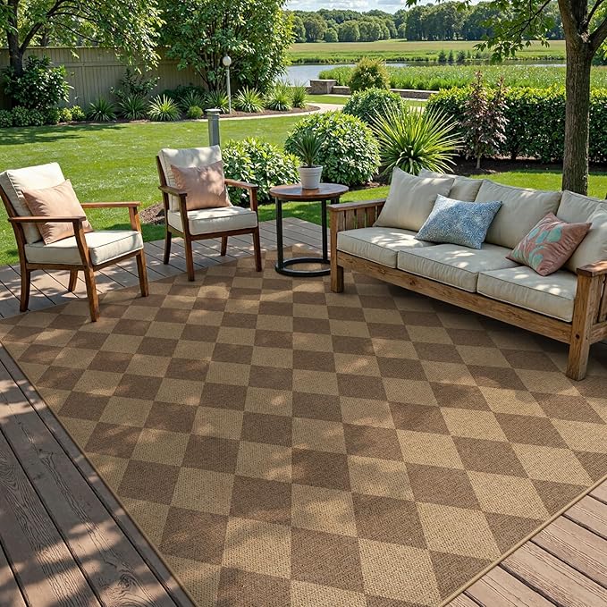 Lanffia Checkered Easy Jute Washable Rugs 8x10, Neutral Non Slip Rug for Living Room, Checkerboard Indoor Outdoor Carpet, Large Farmhouse Low Pile Non Shedding Carpet for Classroom Patio