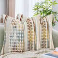 AmHoo Set of 2 Chenille Striped Tufted Textured Boho Throw Pillow Covers Aesthetic with Tassels Woven Decorative Pillow Case for Couch Bed Sofa Bedroom Modern Funky 18 x 18-Inch Brown White