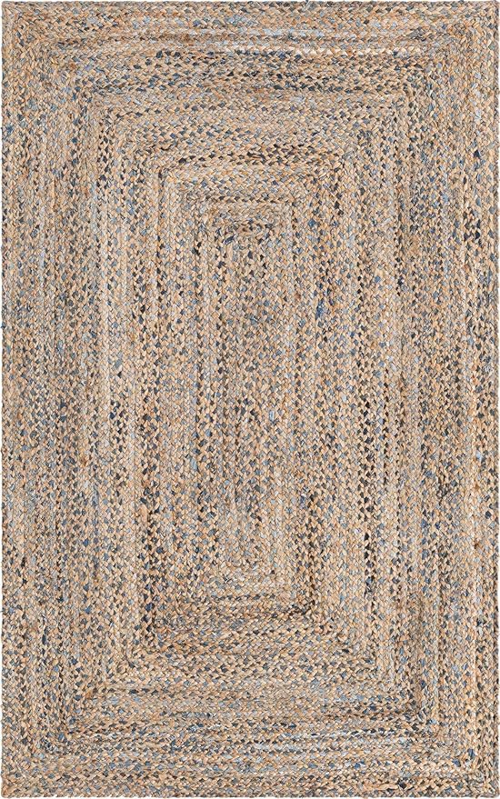 Unique Loom Braided Chindi Collection Casual Modern Blue/Tan Area Rug (5' 0 x 8' 0)