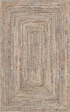 Unique Loom Braided Chindi Collection Casual Modern Blue/Tan Area Rug (5' 0 x 8' 0)