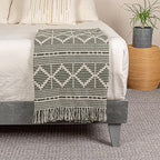 Bloomingville Soft Recycled Cotton Blend Throw with Diamond Pattern, Green and Beige