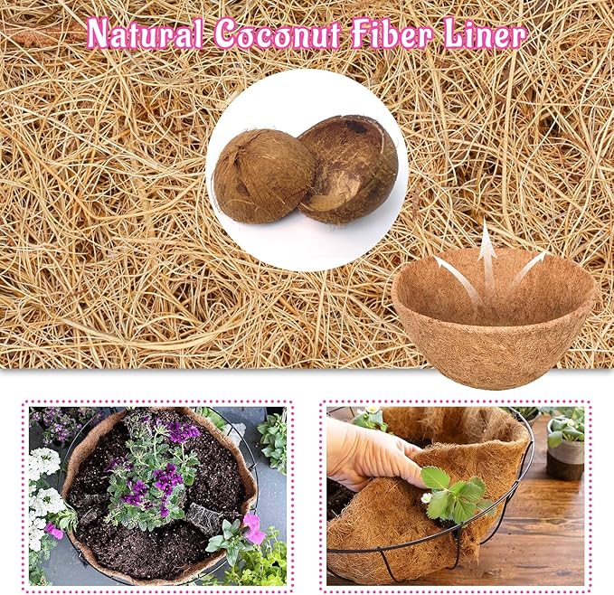 Riare 2 Pack 16 Inch Round Coco Liners Replacement, 100% Natural Coconut Coir Liners for Hanging Baskets, Garden Flower Vegetables Planter Pot, Window Box, Fence, Decks