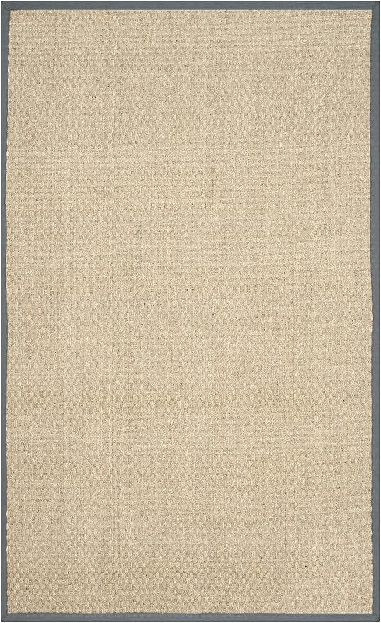 SAFAVIEH Area Rug 5x8 - Natural Fiber Collection - Natural & Dark Grey, Seagrass, Basketweave Pattern with Border (NF114Q)
