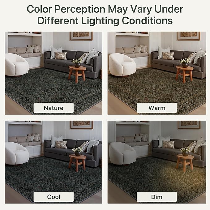 GENIMO 2x6 Runner Rug Non-Slip Washable, Low Pile Vintage Floral Indoor Carpet for Hallway Entryway Kitchen Bathroom, Stain Resistant （Charcoal Green）