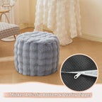 LIFEREVO Faux Rabbit Fur Round Inflatable Pouf Ottoman, 20" X 16" Shaggy Waffle Bubble Floor Poufs Foot Rest Living Room Bedroom, Furry Pouf Chair Foot Stool Couch Home Decor, Anti-Slip, Light Grey