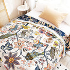 Scientific Sleep Boho Flower Farmhouse Retro Floral 100% Cotton Muslin Blanket Throw Cover Bed Couch Sofa Cozy Soft Reversible Bedding Blanket Quilt Bedspread Coverlet Twin 60 in x 80 in