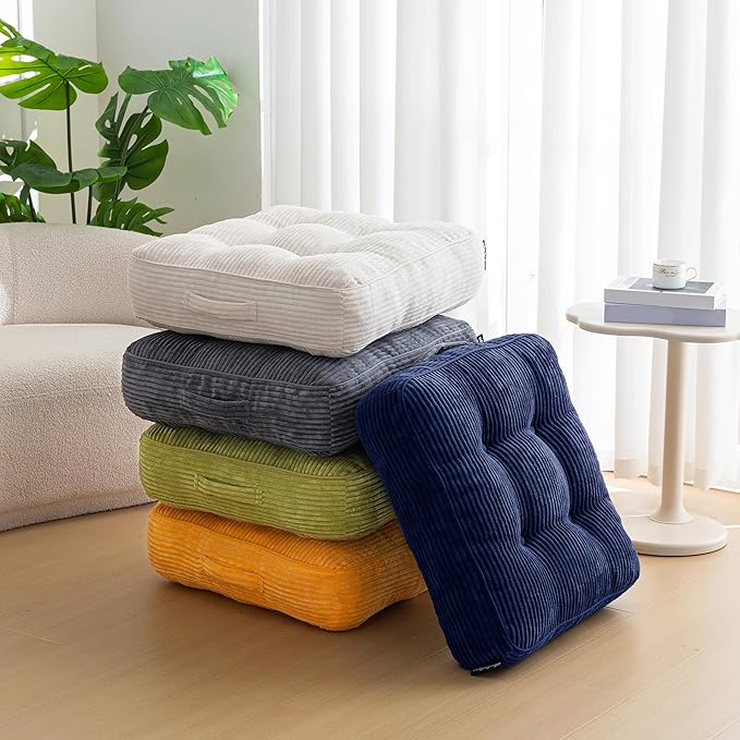 HIGOGOGO 6" Extra Thick Floor Pillow Cushion for Adults, Meditation Cushion Pillow, Large Square Floor Sitting, Tufted Corduroy Cover, for Tatami Living Room or Yoga, 22x22 Inch, 2Pack, Navy